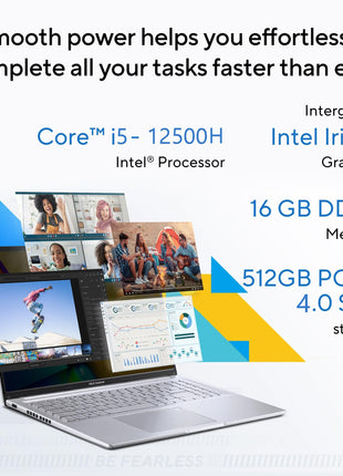 ASUS Vivobook 16" FHD+ (1920 X 1200), 60Hz 300Nits, Core i5-12500H, (16GB RAM/512GB SSD/Intel Iris X? Graphics/Win 11/Office Home/Fingerprint/42Whr Battery/Transparent Silver/1.88Kg), X1605ZAC-MB541WS 