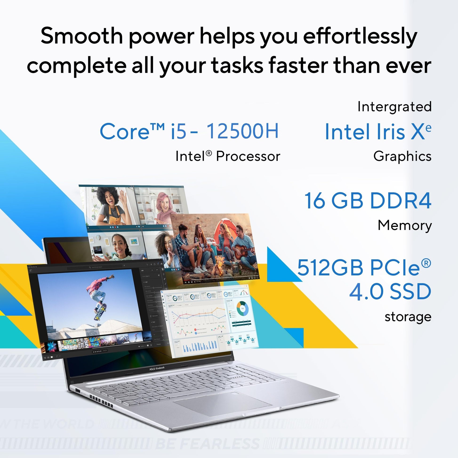 ASUS Vivobook 16" FHD+ (1920 X 1200), 60Hz 300Nits, Core i5-12500H, (16GB RAM/512GB SSD/Intel Iris X? Graphics/Win 11/Office Home/Fingerprint/42Whr Battery/Transparent Silver/1.88Kg), X1605ZAC-MB541WS 