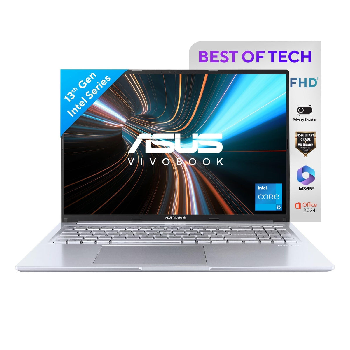 ASUS Vivobook 16, Intel Core i5-13420H Processor,(16GB RAM/512GB SSD/16 FHD+ (1920 x 1200)/Win 11/M365 Basic (1Year)*/Backlit Keyboard/Office Home 2024/Silver/1.88 kg),X1605VA-MB1627WS 
