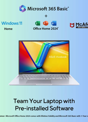 ASUS Vivobook 16, Intel Core i5-13420H Processor,(16GB RAM/512GB SSD/16 FHD+ (1920 x 1200)/Win 11/M365 Basic (1Year)*/Backlit Keyboard/Office Home 2024/Silver/1.88 kg),X1605VA-MB1627WS 