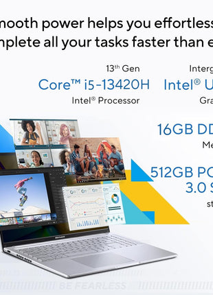 ASUS Vivobook 16, Intel Core i5-13420H Processor,(16GB RAM/512GB SSD/16 FHD+ (1920 x 1200)/Win 11/M365 Basic (1Year)*/Backlit Keyboard/Office Home 2024/Silver/1.88 kg),X1605VA-MB1627WS 
