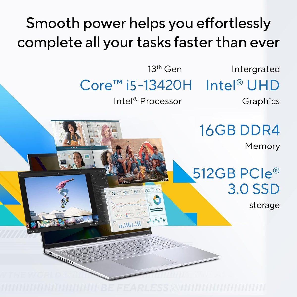 ASUS Vivobook 16, Intel Core i5-13420H Processor,(16GB RAM/512GB SSD/16 FHD+ (1920 x 1200)/Win 11/M365 Basic (1Year)*/Backlit Keyboard/Office Home 2024/Silver/1.88 kg),X1605VA-MB1627WS 