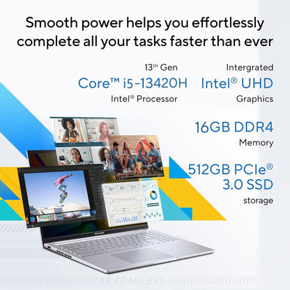 ASUS Vivobook 16, Intel Core i5-13420H Processor,(16GB RAM/512GB SSD/16 FHD+ (1920 x 1200)/Win 11/M365 Basic (1Year)*/Backlit Keyboard/Office Home 2024/Silver/1.88 kg),X1605VA-MB1627WS 