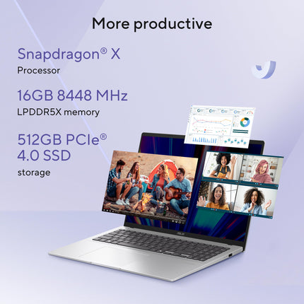 ASUS Vivobook 16, Snapdragon X, 16GB RAM, 512GB SSD, FHD+ 16", Windows 11, Office Home 2024, Cool Silver, 1.88kg, X1607QA-MB050WS, Qualcomm Adreno iGPU, 45TOPS, M365 Basic(1Year)* Laptop 