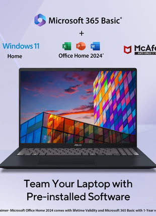 ASUS Vivobook 16, Snapdragon X, 16GB RAM, 512GB SSD, FHD+ 16", Windows 11, Office Home 2024, Quiet Blue, 1.88kg, X1607QA-MB049WS, Qualcomm Adreno iGPU, 45TOPS, M365 Basic (1Year)* Laptop 