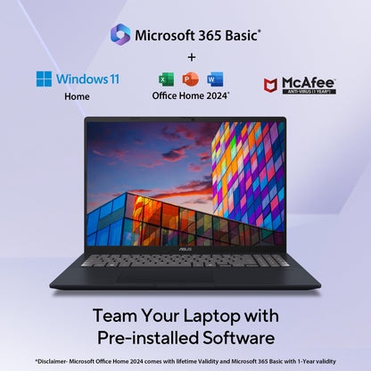 ASUS Vivobook 16, Snapdragon X, 16GB RAM, 512GB SSD, FHD+ 16", Windows 11, Office Home 2024, Quiet Blue, 1.88kg, X1607QA-MB049WS, Qualcomm Adreno iGPU, 45TOPS, M365 Basic (1Year)* Laptop 