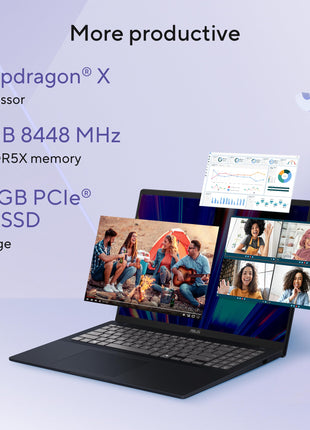 ASUS Vivobook 16, Snapdragon X, 16GB RAM, 512GB SSD, FHD+ 16", Windows 11, Office Home 2024, Quiet Blue, 1.88kg, X1607QA-MB049WS, Qualcomm Adreno iGPU, 45TOPS, M365 Basic (1Year)* Laptop 
