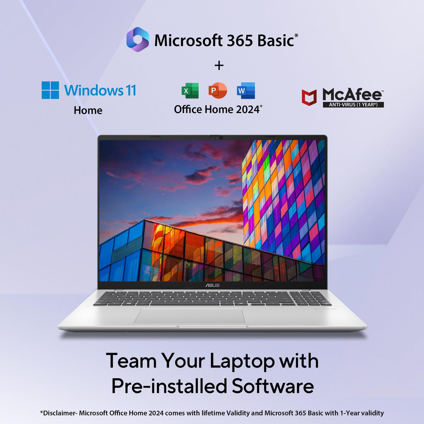 ASUS Vivobook 16, Snapdragon X, 16GB RAM, 512GB SSD, FHD+ 16", Windows 11, Office Home 2024, Cool Silver, 1.88kg, X1607QA-MB050WS, Qualcomm Adreno iGPU, 45TOPS, M365 Basic(1Year)* Laptop 