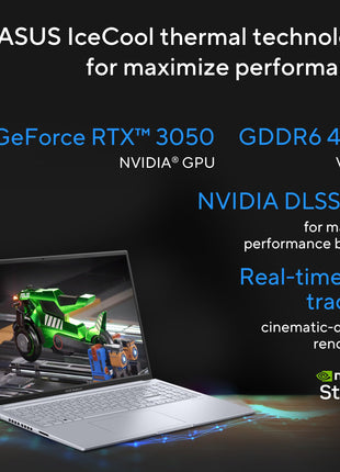 ASUS Vivobook 16X,Smartchoice,Intel Core i7-13620H,Creator/Gaming Laptop(RTX 3050-4GB/16GB RAM/512GB SSD/FHD+/16"/144Hz/M365 Basic (1Year)*/Office Home 2024/Cool Silver/1.8 Kg) K3605VC-RP492WS 