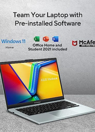 ASUS Vivobook Go 14 (2023), AMD Ryzen 3 7320U, Thin & Light Laptop, 14-inch (35.56 cm) FHD, (8GB RAM /512GB SSD/Windows 11/Office 2021/Alexa Built-in/Grey Green/1.38 kg), E1404FA-NK323WS 