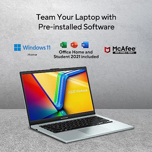 ASUS Vivobook Go 14 (2023), AMD Ryzen 3 7320U, Thin & Light Laptop, 14-inch (35.56 cm) FHD, (8GB RAM /512GB SSD/Windows 11/Office 2021/Alexa Built-in/Grey Green/1.38 kg), E1404FA-NK323WS 