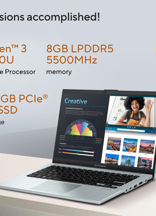 ASUS Vivobook Go 14 (2023), AMD Ryzen 3 7320U, Thin & Light Laptop, 14-inch (35.56 cm) FHD, (8GB RAM /512GB SSD/Windows 11/Office 2021/Alexa Built-in/Grey Green/1.38 kg), E1404FA-NK323WS 