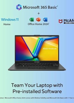 ASUS Vivobook Go 14, AMD Ryzen 5 7520U, 16GB RAM, 512GB SSD, FHD 14", Windows 11, Office Home 2024, M365 Basic (1Year)*, Black, 1.38kg, E1404FA-EB2542WS, AMD Radeon iGPU, 42WHrs, Thin & Light Laptop 