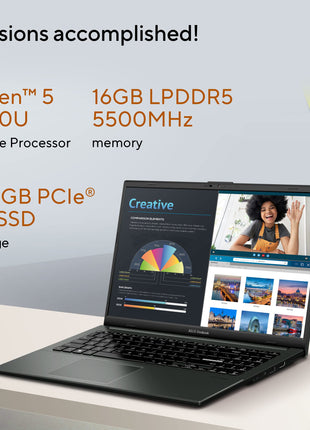 ASUS Vivobook Go 15 (2023), AMD Ryzen 5 7520U, 15.6" (39.62 cm) FHD, Thin & Light Laptop (16GB/512GB SSD/Windows 11/Office 2021/Alexa Built-in/Mixed Black/1.63 kg), E1504FA-NJ542WS 