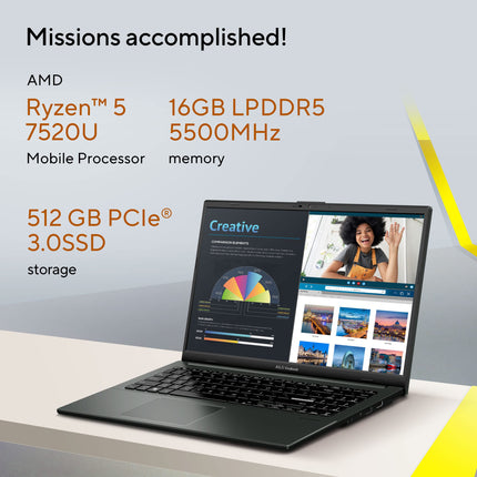 ASUS Vivobook Go 15 (2023), AMD Ryzen 5 7520U, 15.6" (39.62 cm) FHD, Thin & Light Laptop (16GB/512GB SSD/Windows 11/Office 2021/Alexa Built-in/Mixed Black/1.63 kg), E1504FA-NJ542WS 