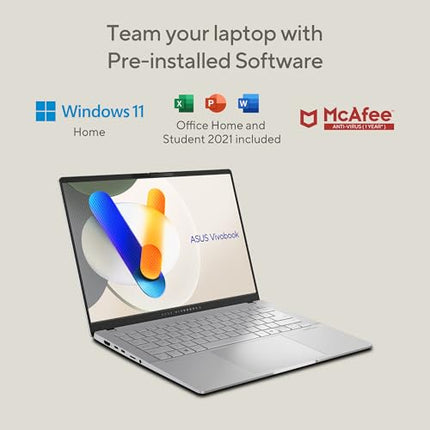 ASUS Vivobook S14,AMD Ryzen AI 9 HX 370,Copilot+ AI PC(AMD Radeon 890M iGPU/50TOPS/24GB RAM/512GB SSD/3K OLED/14/120Hz/Backlit Keyboard/Windows 11/Office 2021/Cool Silver/1.30 kg) M5406WA-PP962WS 