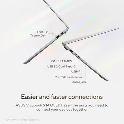 ASUS Vivobook S14,AMD Ryzen AI 9 HX 370,Copilot+ AI PC(AMD Radeon 890M iGPU/50TOPS/24GB RAM/512GB SSD/3K OLED/14/120Hz/Backlit Keyboard/Windows 11/Office 2021/Cool Silver/1.30 kg) M5406WA-PP962WS 