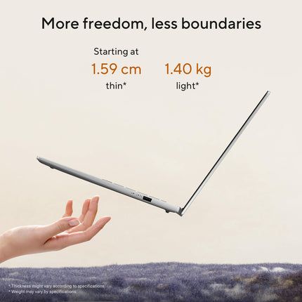 ASUS Vivobook S14, Smartchoice, AMD Ryzen AI 5 330, 16GB RAM, 512GB SSD,FHD+ 14", Win11, Office 2024,M365 Basic (1Year),Cool Silver, 1.4Kg, M3407KA-SF2501WS, 50 TOPS, Metallic Design Copilot AI Laptop 