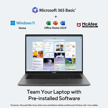 ASUS Vivobook S14, Smartchoice,AMD Ryzen AI 5 330, 16GB RAM, 512GB SSD, FHD+ 14", Win11, Office 2024,M365 Basic (1Year),Matte Gray,1.4Kg, M3407KA-SF044WS, 50 Tops, Metallic Design Laptop,Copilot AI PC 