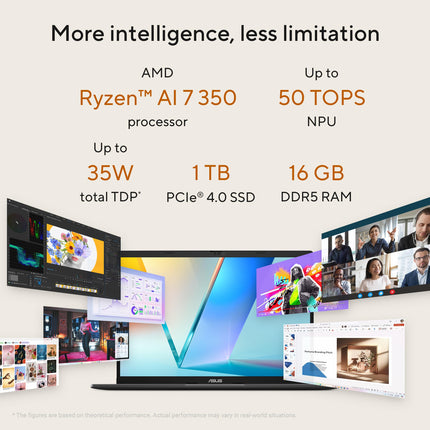 ASUS Vivobook S14, Smartchoice, AMD Ryzen AI 7 350, 16GB RAM, 1TB SSD, FHD+ 14", Windows 11, Office 2024, M365 Basic (1Year), Matte Gray, 1.4Kg, M3407KA-SF049WS, 50 Tops,Metallic Design, Copilot AI PC 