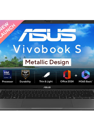 ASUS Vivobook S14, Intel Core Ultra 5 225H, Metallic Design Laptop (Intel iGPU/16GB RAM/512GB SSD/FHD+/14"/60Hz/Windows 11/M365 Basic (1Year)*/Office Home 2024/Matte Gray/1.4 Kg) S3407CA-LY057WS 