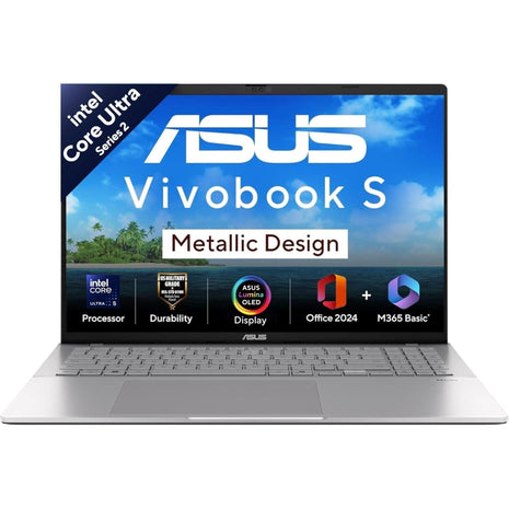ASUS Vivobook S16,Intel Core Ultra 5 225H,AI PC(Intel Arc iGPU/16GB RAM/512GB SSD/FHD/16/60Hz/Backlit Keyboard/70Whr/Windows 11/M365 Basic(1Year)*/Office Home 2024/Cool Silver/1.7 Kg) S3607CA-SH071WS 