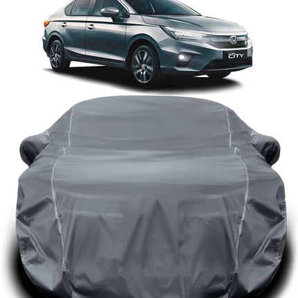 AUCTIMO Compatible With Honda City Car Cover Waterproof/Honda City Car Cover/Honda City Cover/Honda City Cover Waterproof With Triple Stitched Fully Elastic Ultra Surface Body Protection (Grey Look) 