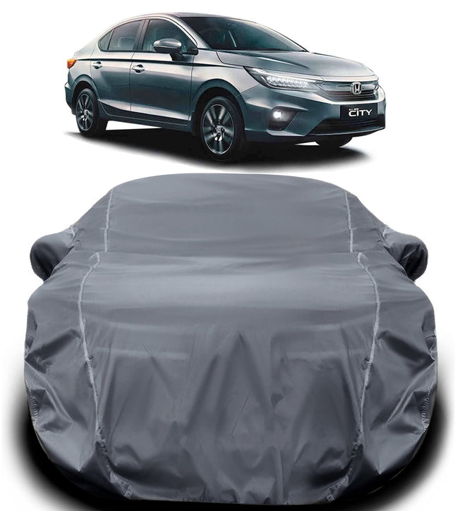 AUCTIMO Compatible With Honda City Car Cover Waterproof/Honda City Car Cover/Honda City Cover/Honda City Cover Waterproof With Triple Stitched Fully Elastic Ultra Surface Body Protection (Grey Look) 