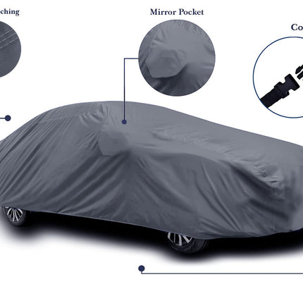 AUCTIMO Compatible With Honda City Car Cover Waterproof/Honda City Car Cover/Honda City Cover/Honda City Cover Waterproof With Triple Stitched Fully Elastic Ultra Surface Body Protection (Grey Look) 