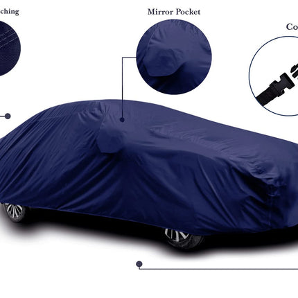 AUCTIMO® Honda City Zx Car Cover Waterproof/Honda City Cover with Triple Stitched Fully Elastic Ultra Surface Body Protection (Navy Blue) 
