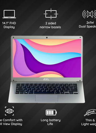 AXL VayuBook Laptop 14.1 Inch FHD IPS Display (4GB Ram,128GB SSD) 1920 * 1080 Resolution | HD Gemini Lake N4020 | Windows 11 Home | UHD Graphics 600 (Cloud Silver) 