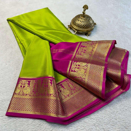 AYYAPPASILK Cerep Mysore Silk Women's Saree Elegant Handwoven Traditional Saree with Vibrant Patterns, Perfect for Festivals, Weddings, and Special Occasions 