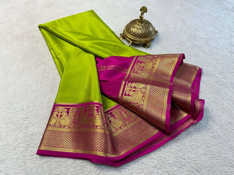 AYYAPPASILK Cerep Mysore Silk Women's Saree Elegant Handwoven Traditional Saree with Vibrant Patterns, Perfect for Festivals, Weddings, and Special Occasions 