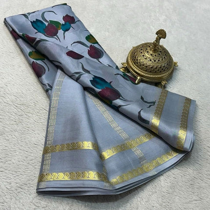 AYYAPPASILK Luxurious Printed Semi Mysore Silk Saree Elegant Ethnic Wear with Blouse Piece Soft, Comfortable Fabric for Special Occasions 