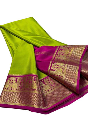 AYYAPPASILK Women's Mysore Silk Saree Elegant Handwoven Traditional Saree With Vibrant Patterns, Perfect For Festivals, Weddings, And Special Occasions, Green 