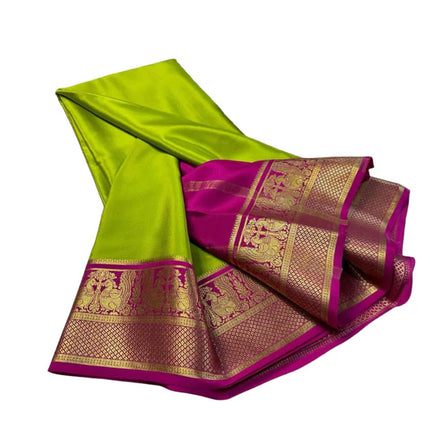 AYYAPPASILK Women's Mysore Silk Saree Elegant Handwoven Traditional Saree With Vibrant Patterns, Perfect For Festivals, Weddings, And Special Occasions, Green 