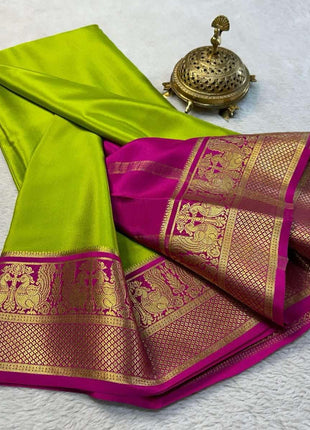 AYYAPPASILK Women's Mysore Silk Saree Elegant Handwoven Traditional Saree With Vibrant Patterns, Perfect For Festivals, Weddings, And Special Occasions, Green 