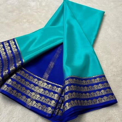 AYYAPPASILK Women's Mysore Silk Saree Handwoven, Lightweight, Elegant And Traditional Design Perfect For Weddings & Festivals With Matching Blouse Piece,blue 