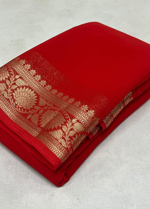 AYYAPPASILK Women's Mysore Silk Saree Handwoven, Lightweight, Elegant And Traditional Design Perfect For Weddings & Festivals With Matching Blouse Piece,red 