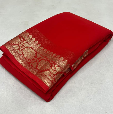 AYYAPPASILK Women's Mysore Silk Saree Handwoven, Lightweight, Elegant And Traditional Design Perfect For Weddings & Festivals With Matching Blouse Piece,red 