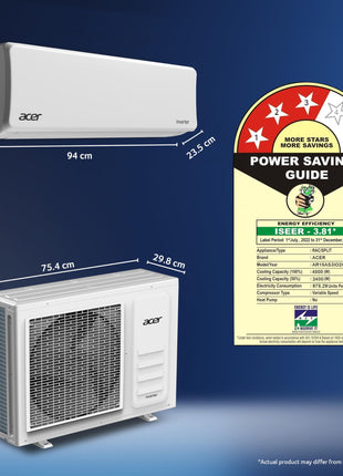 Acer 1.5 Ton 3 Star Split AC (5-In-1 Convertible Cooling Modes, AiSense Technology, ArcticWrap Cooling, PM 1.0 Microbacterial Filter, High Ambient Temperature of 55 °C-AR15AS3IO2HLE25) 