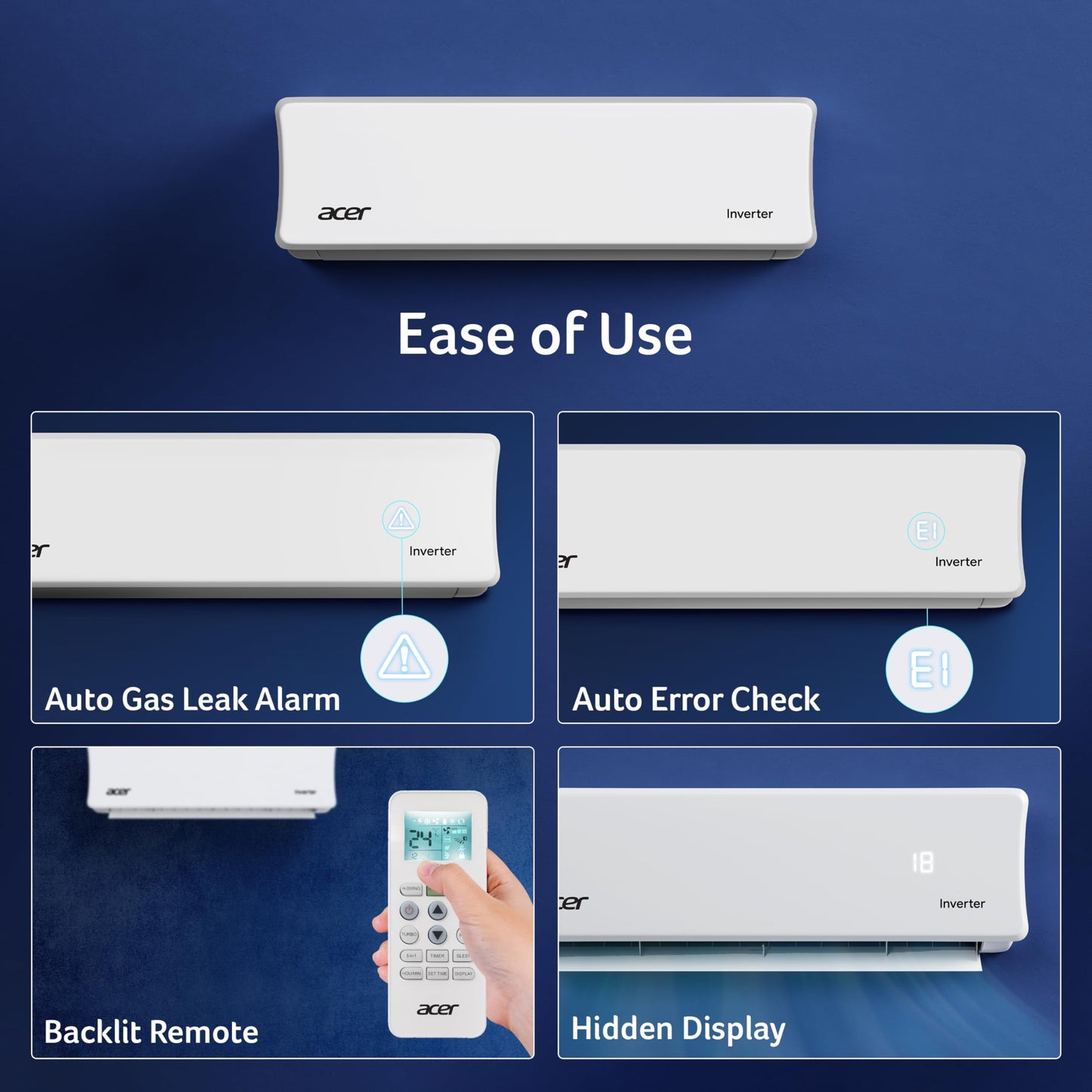 Acer 1.5 Ton 3 Star Split AC (5-In-1 Convertible Cooling Modes, AiSense Technology, ArcticWrap Cooling, PM 1.0 Microbacterial Filter, High Ambient Temperature of 55 °C-AR15AS3IO2HLE25) 