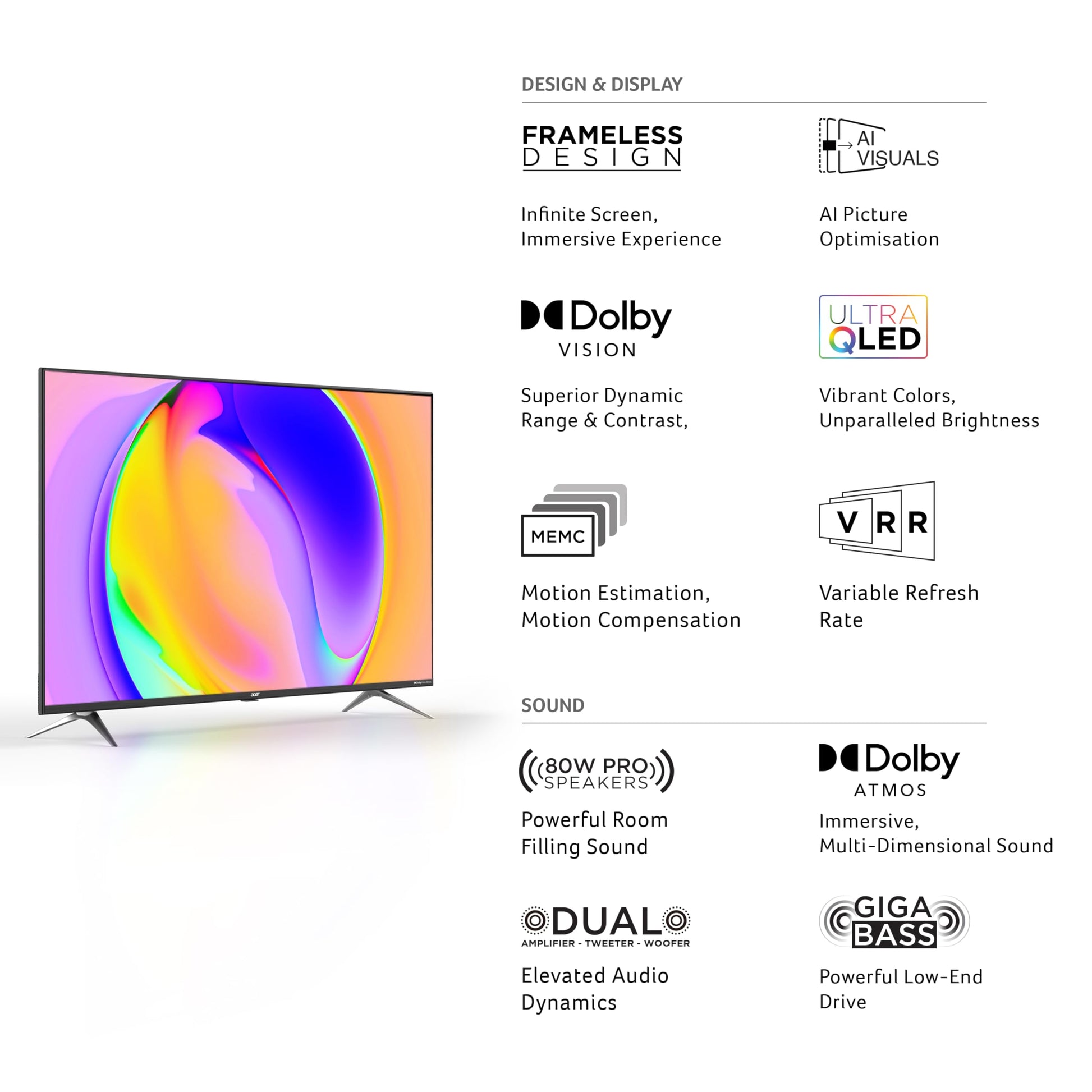 Acer 109 cm (43 inches) Super Series 4K Ultra HD Smart QLED Google TV AR43QDXGU2875AT (Black) 