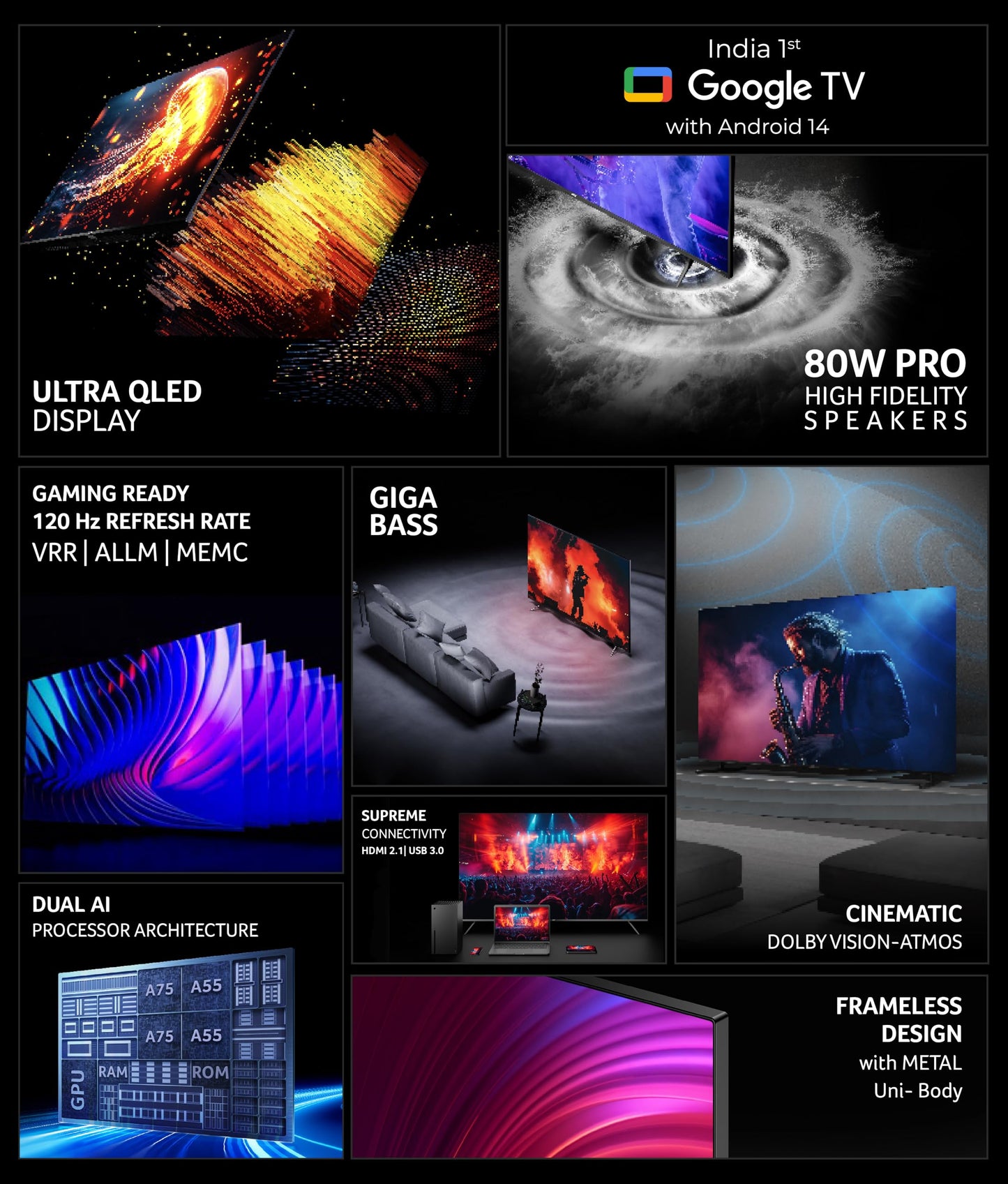 Acer 109 cm (43 inches) Super Series 4K Ultra HD Smart QLED Google TV AR43QDXGU2875AT (Black) 