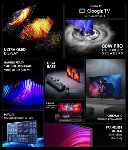 Acer 109 cm (43 inches) Super Series 4K Ultra HD Smart QLED Google TV AR43QDXGU2875AT (Black) 