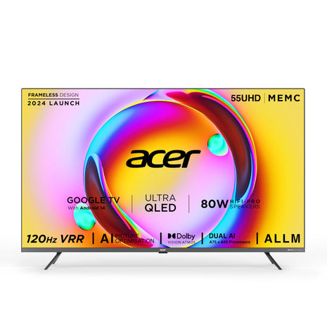 Acer 139 cm (55 inches) Super Series 4K Ultra HD Smart QLED Google TV AR55QDXGU2875AT (Black) 