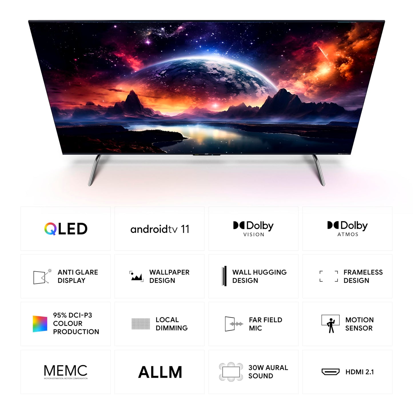 Acer 139 cm (55 inches) W Series 4K Ultra HD QLED Smart Android TV AR55AR2851QD (Metallic Grey) 