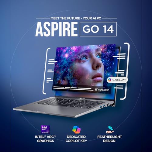 acer Aspire Go 14, Intel Core Ultra 5 125H (14th Gen),16GB DDR5 RAM/512GB SSD, WUXGA IPS, 14.0"/35.56 cm, Win 11, MS Office, Steel Gray, 1.5 kg, AG14-71M,Backlit Keyboard, AI Powered Premium Laptop 