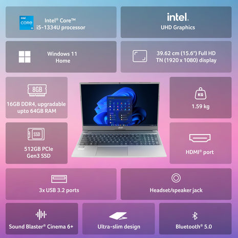 Acer AspireLite 13th Gen Intel Core i5-1334U Thin and Light Premium Laptop (Windows 11 Home/16 GB RAM/512GB SSD/MS Office) AL15-53 with 39.62cm (15.6") Full HD Display,Metal Body,Steel Gray,1.59 KG 