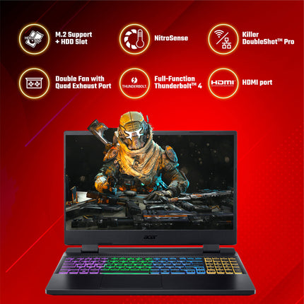 Acer Nitro 5 12th Gen Intel Core i5-12450H Gaming Laptop (16 GB RAM/512 GB SSD/RTX 3050 Graphics/144 Hz/RGB Backlit/Win11 Home) AN515-58 with 39.62 cm (15.6") FHD IPS Display, Obsidian Black, 2.5 KG 